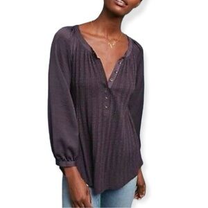 Meadow Rue by Anthropologie Plum Waffle Weave Popover Blouse size medium